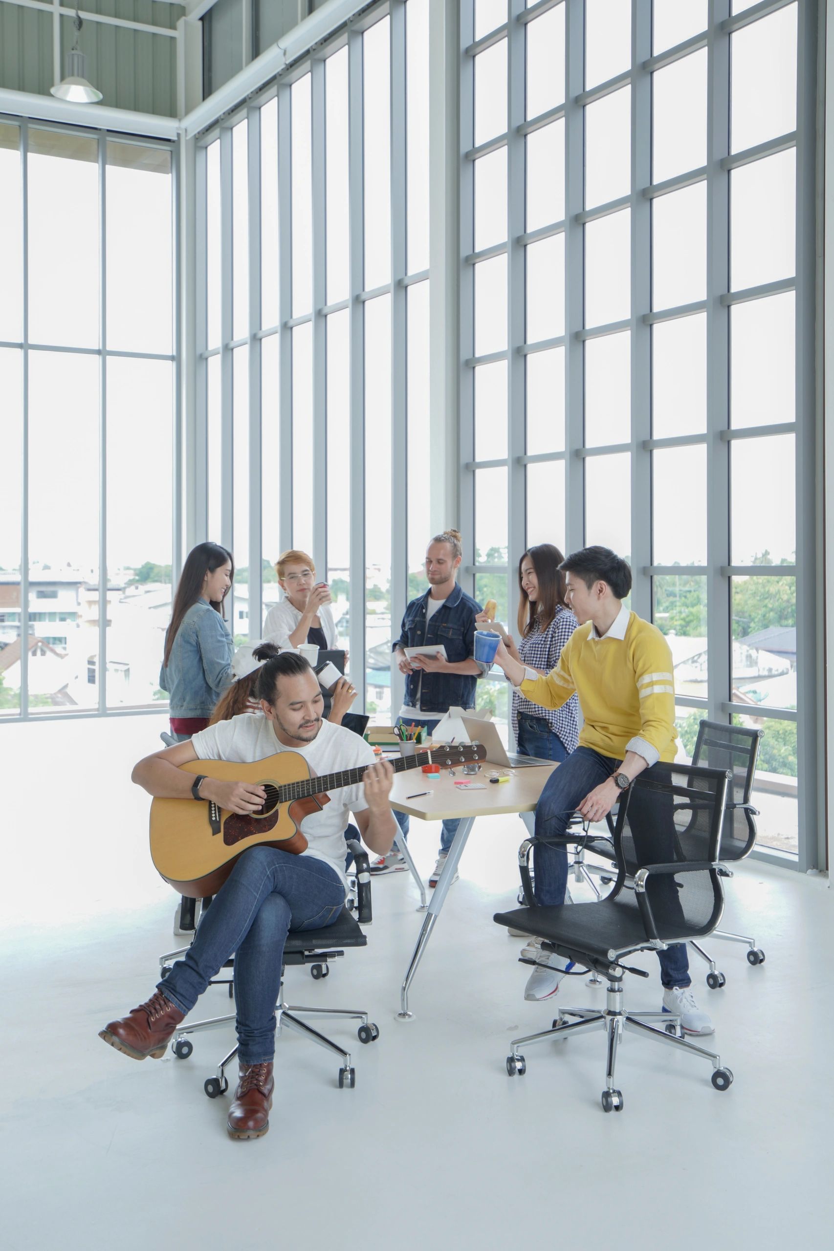 music management team meeting modern office